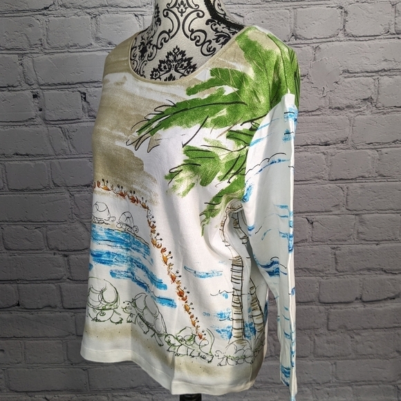 Chico's women's long sleeve geo print stretch knit top size 3 100% cotton BBIN - Picture 7 of 8